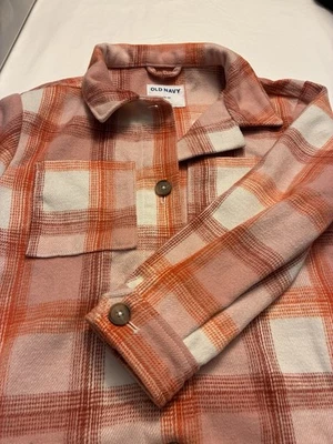 Old Navy Shacket Girls L 10/12 Pink Plaid Fleece Button Up Shirt Jacket Kids - Image 1 of 4