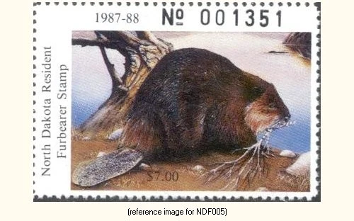 HALFPRICEHUNT North Dakota Fur Bearer Hunting Stamp 1987 $7 (beaver) - Image 1 of 1