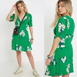 Free People Neon Garden Mini Dress Green Floral 4 Preppy Dainty Fit & Flare - Picture 1 of 11