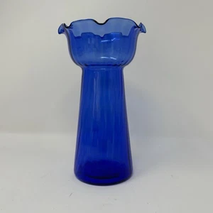 It’s Bulb Forcing Time! Vintage Cobalt Glass Hyacinth Bulb Forcing Vase Ruffled - Picture 1 of 10