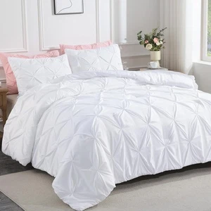 White King Size Comforter Set(104x90Inch), 3 Pieces Cute Soft Pinch Pleat Bed... - Picture 1 of 7