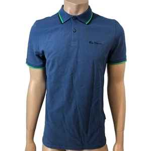 Ben Sherman Small Poloshirt Herren Riviera Blau Kurzarm Grüner Besatz - Bild 1 von 5