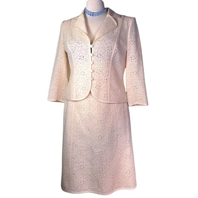 Винтажный Escada юбка Blazer костюм комплект женщин средний большой отверстия кружева 100% шерсти  - Изображение 1 из 4