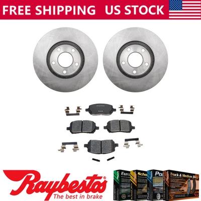 Front Brake Rotors + Ceramic Brake Pads & Hardware For 2007-2009 Pontiac G5 - Image 1 of 4