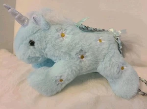 Einhorn Reißverschluss Kinder Handtasche Plüsch Tasche blau Gänseblümchen Stickerei Toby Enterprises - Bild 1 von 9