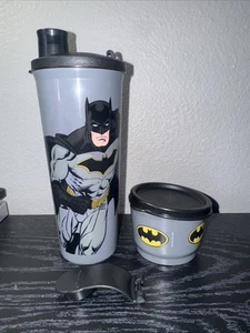 Tupperware Batman Super Hero 16oz Flip Top Tumbler + Snack Cup Set New - Picture 1 of 3