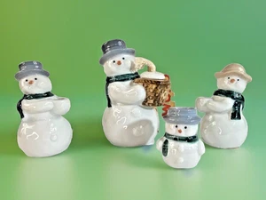 4er Set Miniatur Porzellan Schneemann Kerzenhalter Marco Polo Weihnachten Urlaub - Bild 1 von 12