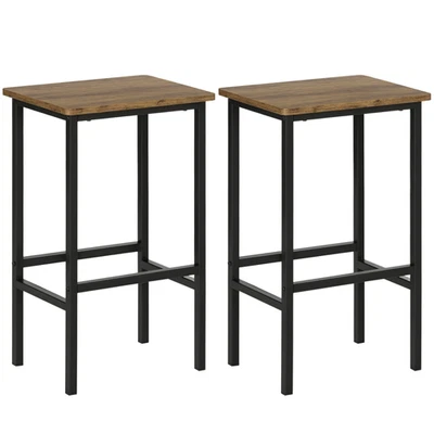 HOMCOM Industrial Bar Stools Set of 2, Kitchen Bar Chairs Home Pub Rustic Brown - Image 1 of 4