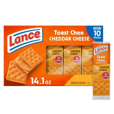 Lance Sandwich Crackers, ToastChee Cheddar, 10 Individually Wrapped Packs - Image 1 of 4