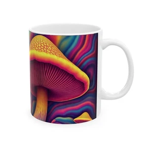 Psychedelic Mushroom Keramik Kaffeebecher | Bunter Kaffeebecher, Trippy Art Becher - Bild 1 von 9