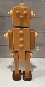 Articulated Wooden Toy Robot in Vintage Japanese Tin Litho Toy Style - Picture 1 of 3