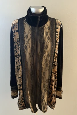 Abrigo Coldwater Creek Terciopelo Burnout Mujer 1X Negro Marrón Encaje Cachicho Vamp Foto 1 de 4