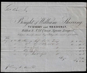 1854 LIVERPOOL, William Skirving, NURSERY & SEEDSMAN, Walton & at No14 QUEEN SQ - Picture 1 of 1