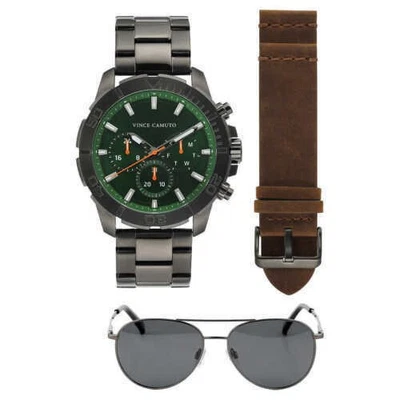 Vince Camuto relógio masculino quartzo mostrador verde aço e conjunto de óculos de sol VC/1147GNDGST - Imagem 1 de 2