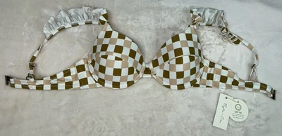 Новый с Ярлыками RYLEE + CRU бикини верхний коричневый желтовато-коричневый в клетку оборки размер маленький $44,00 - Изображение 1 из 4