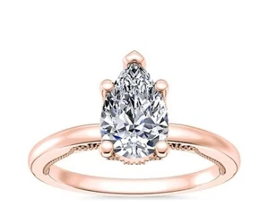 2 .15 Ct Pear IGI Certified Lab Grown Diamond Wedding Ring 14K Rose Gold - Picture 1 of 9