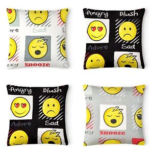 Expressions Black White Emoji Smiley Faces Fun Scatter Cushion Covers 43x43cm