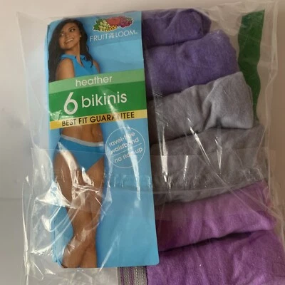 Fruit of the Loom Womens Bikinis Cotton Heather Purple Gray Variety 6 Pack 8 XL - Image 1 of 4