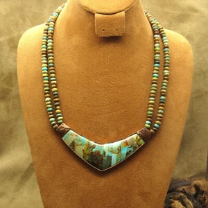 Collar de cobre martillado y turquesa verde - Imagen 1 de 8