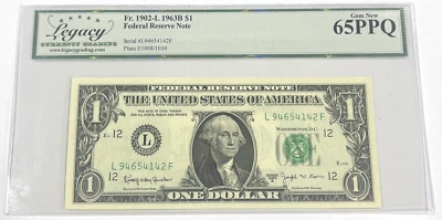FR. 1902-L 1963B $1 Federal Reserve SAN FRANCISCO District Legacy Graded 65PPQ - Image 1 of 4