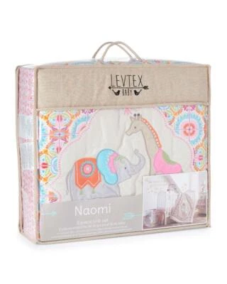 LEVTEX Bebé NAOMI Juego de Cuna Conjunto de Ropa de Cama Niñas Tema Selva Elefante Jirafa Nuevo con Etiquetas Foto 1 de 4