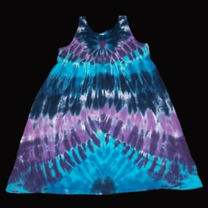 Tie Dye Girl's Empire Waist Dress 10 Blue & Purple Hippie Tye Dyed Made in USA - Picture 1 of 1