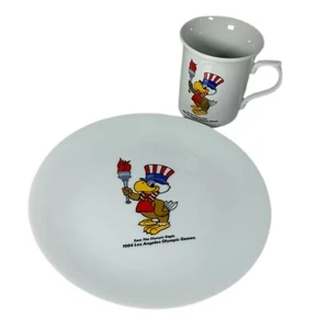 Vintage 1984 Los Angeles Olympics Plate & Mug Set Porcelain Sam The Eagle Torch - Picture 1 of 8