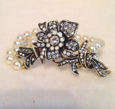Heidi Daus 2-Strand White Pearl "PETAL PASSION" Crystal Encrusted Bracelet, S/M - Image 1 of 4