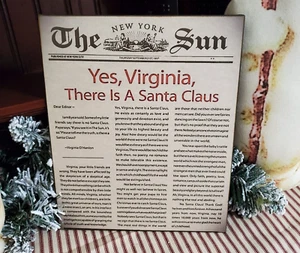VINTAGE PRIMITIVE 1897 STYLE CHRISTMAS NEW YORK SUN NEWS YES VIRGINIA SANTA SIGN - Picture 1 of 11