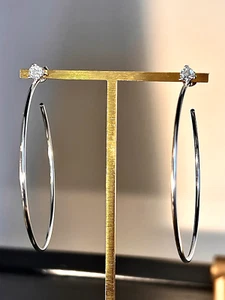 Treated Certified Unique Off White Diamond Solitaire Hoop Earrings In 925 Silver - Picture 1 of 6