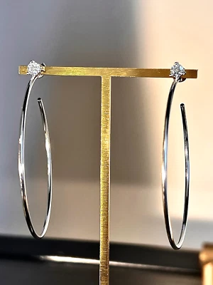 Treated Certified Unique Off White Diamond Solitaire Hoop Earrings In 925 Silver - Image 1 of 4