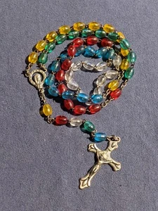 Vintage Rosary Necklace Multicolor Beads Complete - Foto 1 di 10