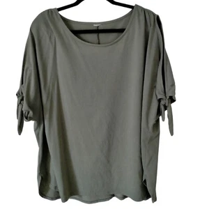 Woman's Khaki Knotted Sleeve T-Shirt Top Size 24 - Picture 1 of 10