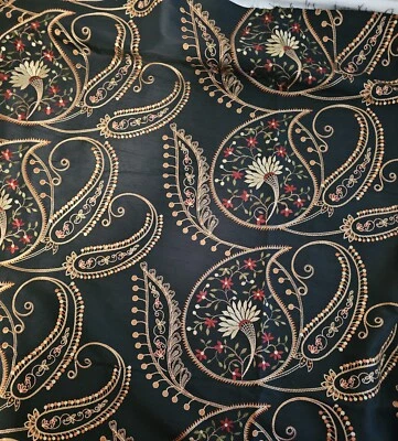 Black Floral Faux Silk Embroider Drapery and Upholstery Fabric 1.5 Yds 55" Wide  - Изображение 1 из 3