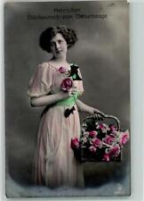 39683856 - Rotophot Nr. 2987/2 Frau Rosen Mode Frisur Geburtstag 1913