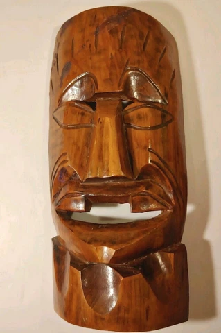 Handcrafted Wood Carved Mask Tribal / Hawaiian / African Wall Mount hung 18"x9" Cover