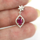 14k White Gold Halo Flower Pendant 21 Mm 1 ctw Natural Red Ruby & Diamond Solid