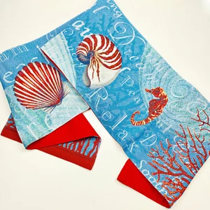 Turquoise Lagoon Seashells Starfish Seahorse Blue Ocean Tapestry Table Runner - Picture 1 of 2