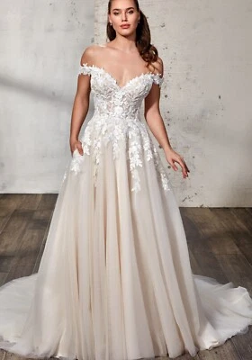 2026 Atractivo Vestido de Novia Vestido de Novia Champagne Tirantes 2-28W Hojas Encaje Foto 1 de 4