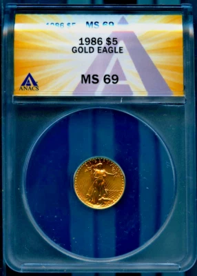 1986 $5 Gold Eagle MS 69 3.39 grams ANACS # 7805687 + Bonus - Image 1 of 4