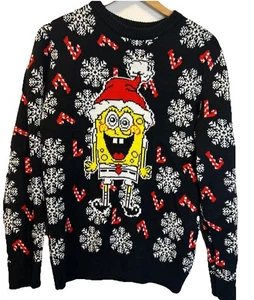Bob Esponja Pantalones Cuadrados Para Hombre Mediano Nickelodeon Tejido Feo Navidad Suéter Negro - Imagen 1 de 13