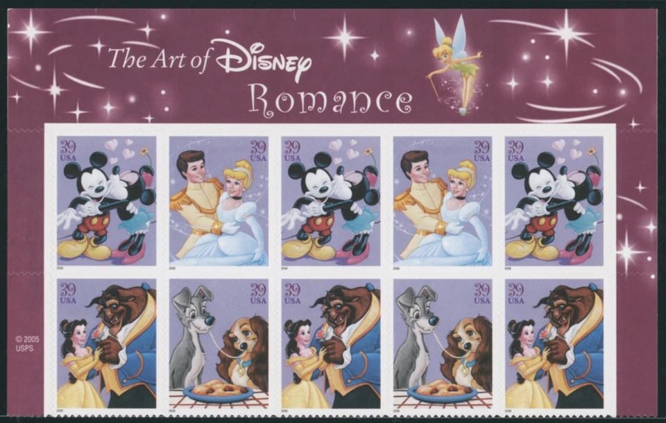 US - 2006 Disney Characters: The Art of Romance - SC# 4025-4028 Pane of 10 MNH - Image 1 of 2