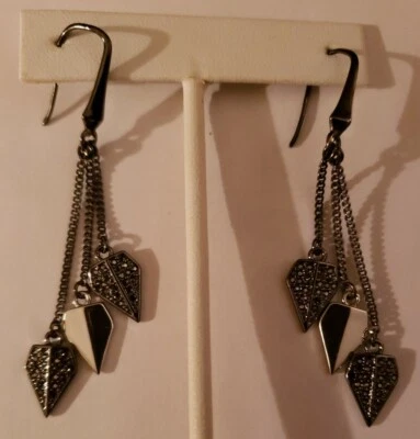 Rebecca Minkoff Linear Blade Earrings Gunmetal & Silver w/ Paved Hematite... - Image 1 of 4