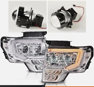 [Fits HALOGEN] FULL CHROME For 2009-2014 Ford F150 LED DRL Projector Headlamps - Picture 1 of 10
