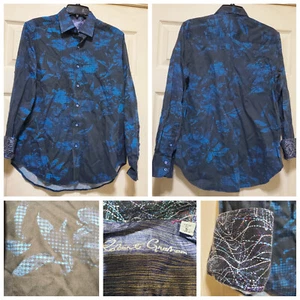 Robert Graham Shirt Men Small Black Blue Floral Patterned Abstract Contrast Flip - Picture 1 of 20