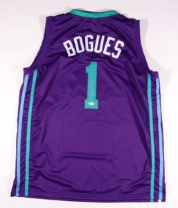 MUGGSY BOGUES SIGNED AUTOGRAPHED CHARLOTTE HORNETS PURPLE NBA JERSEY - Picture 1 of 2