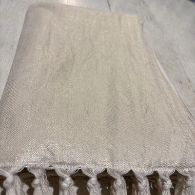 Pottery Barn Table Runner Champagne Linen Cotton Blend~Tassels 18" X 108" - Image 1 of 4