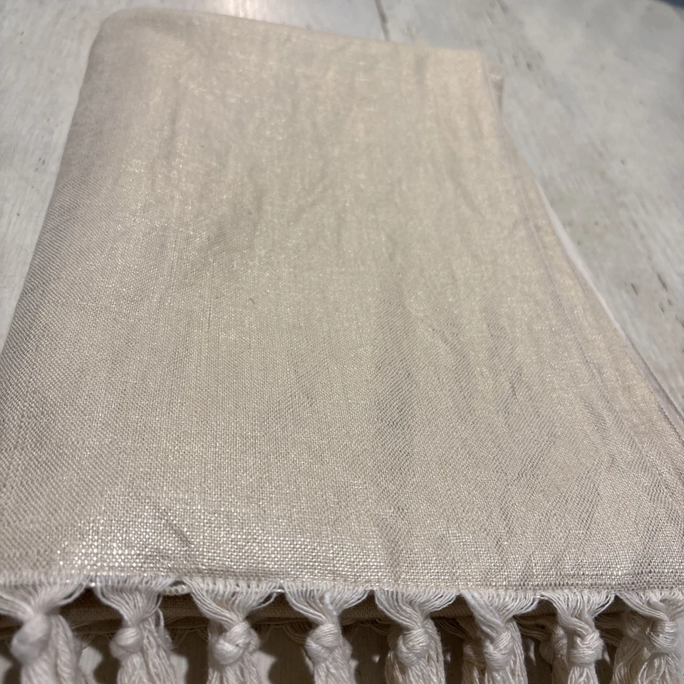 Pottery Barn Table Runner Champagne Linen Cotton Blend~Tassels 18" X 108" - Image 1 of 4