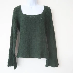 Old Navy Womens Boho Blouse Large Jacquard Knit Flare Sleeve Scoop Neck Tee - Picture 1 of 8