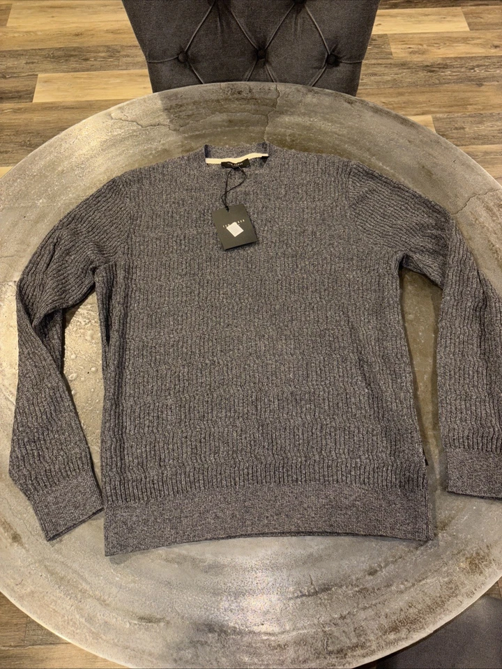 Ted Baker London Men’s Ribbed Crewneck Sweater Size 3 “Medium” Gray NWT - Image 1 of 4